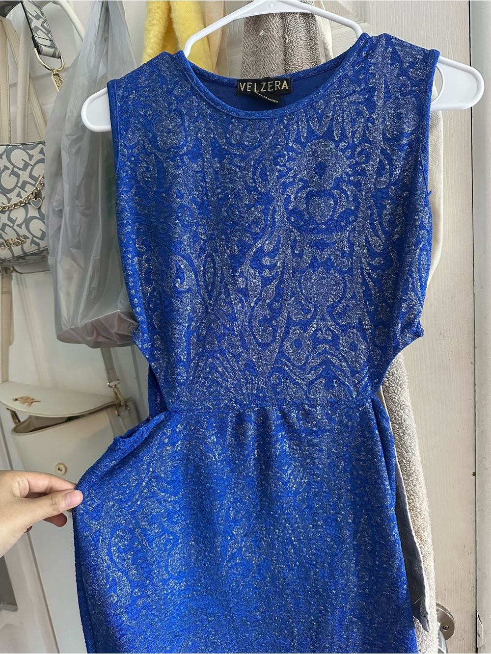 Velzera Metallic Cobalt Blue Sleeveless Evening Dress